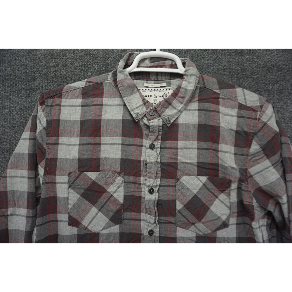 Warp & Weft Shirt Men Large Gray Plaid Long Sleeve Button Down